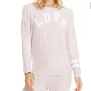 2-piece Chaser Varsity Pink Love Sweatshirt Lounge Top & Jogger Sweat Pant NWT M